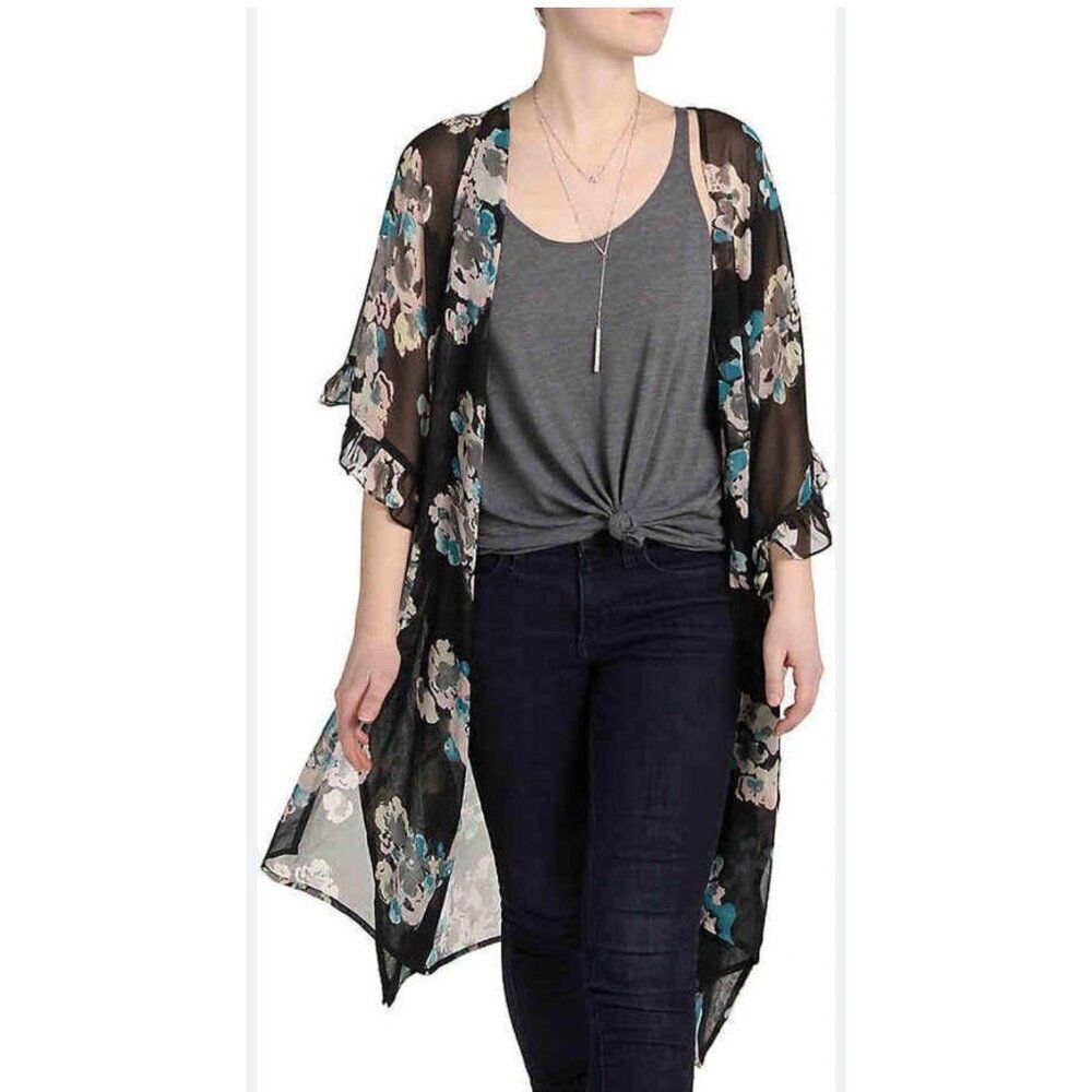 Betsy Johnson Women’s Floral Ruffle Open Front Kimono OSFM